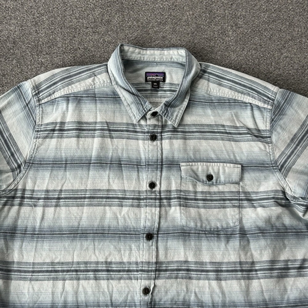 Patagonia Shirt Men XXL Lightweight Long Sleeve Fjord Flannel Blue Stripe Cotton - Picture 2 of 13